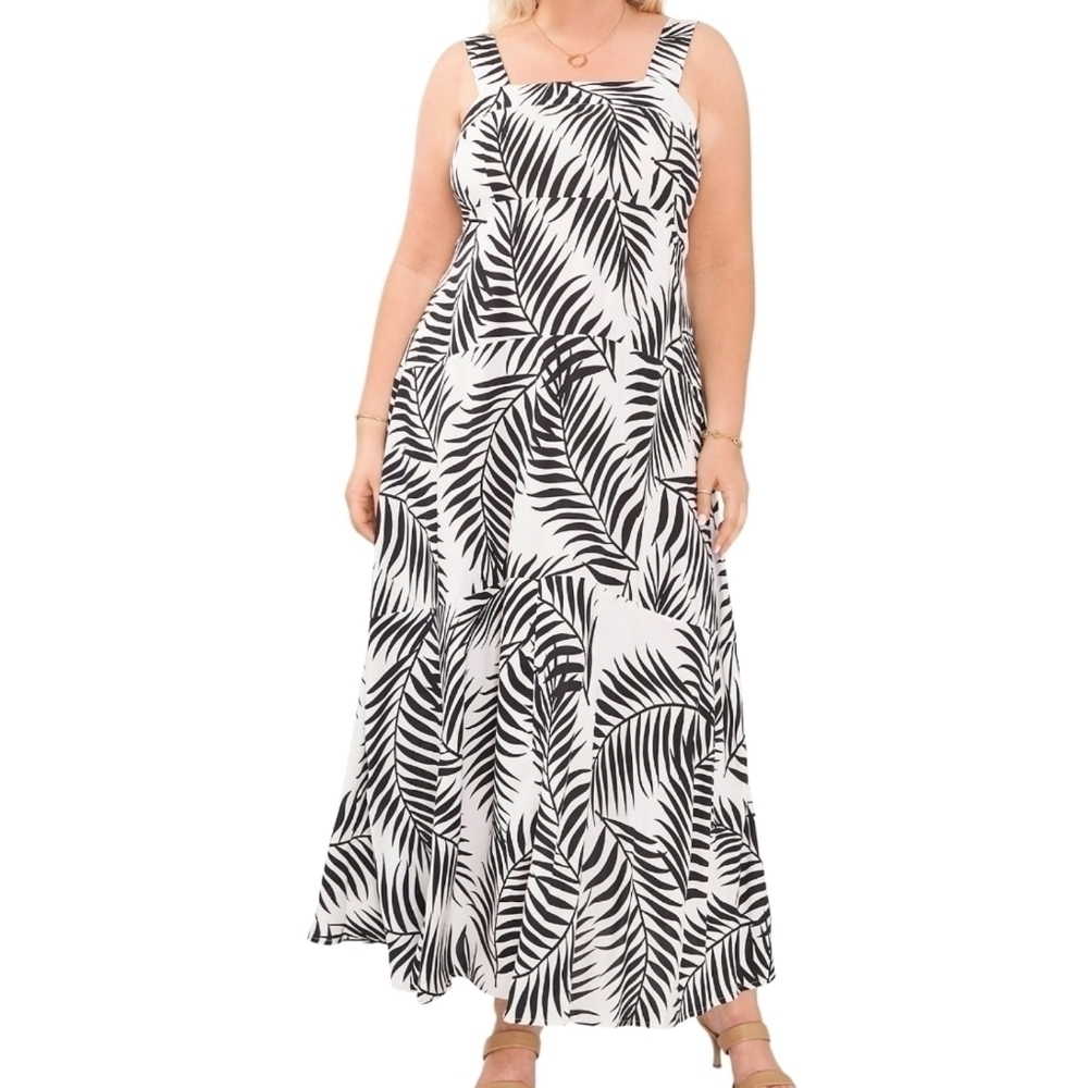 Vince Camuto | Palm Print Square Neck Sleeveless Maxi Dress (Size 1X)